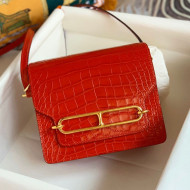 Hermes Sac Roulis 18cm Bag in Crocodile Embossed Calf Leather Red 2019