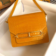 Hermes Sac Roulis 18cm Bag in Crocodile Embossed Calf Leather Yellow 2019