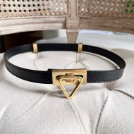 Bottega Veneta Leather Belt 2cm with Triangle Buckle Black/Aged Gold 2021 