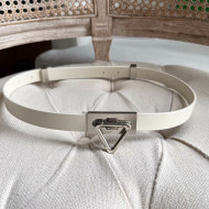 Bottega Veneta Leather Belt 2cm with Triangle Buckle White/Aged Silver 2021 