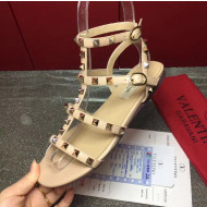 Valentino Calfskin Rockstud Flat Sandal Nude 2017