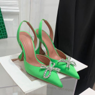 Amina Muaddi Silk High Heel Open Pumps 9.5cm Bright Green 2022 032449