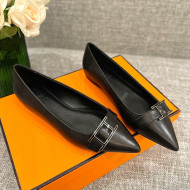 Hermes Leather H Buckle Flat Ballet Black 2022 032892