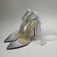 Christian Louboutin Stud High Heel Pumps with Mesh Ribbon White 2022 031911