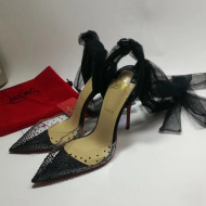 Christian Louboutin Stud High Heel Pumps with Mesh Ribbon Black 2022 031912