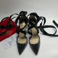 Christian Louboutin Stud High Heel Pumps with Mesh Ribbon Black 2022 031913