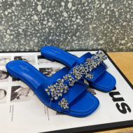 Louis Vuitton Diva Satin Crystal Bow Flat Slide Sandals Blue 2022