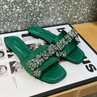 Louis Vuitton Diva Satin Crystal Bow Flat Slide Sandals Green 2022