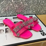 Louis Vuitton Diva Satin Crystal Bow Flat Slide Sandals Pink 2022