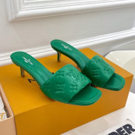 Louis Vuitton Revival High Heel Slide Sandals 5.5cm in Monogram Embossed Lambskin Green 2022 