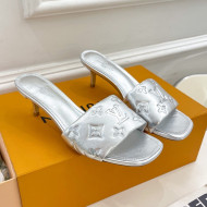 Louis Vuitton Revival High Heel Slide Sandals 5.5cm in Monogram Embossed Lambskin Silver 2022 