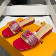 Louis Vuitton TPU and LV Crystal Flat Slide Sandals Red 2022