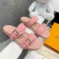 Louis Vuitton Bom Dia Monogram Denim Flat Slide Sandals Pink/Nude 2022