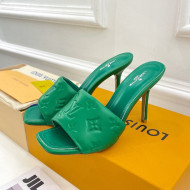 Louis Vuitton Revival High Heel Slide Sandals 9.5cm in Monogram Embossed Lambskin Green 2022 