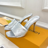 Louis Vuitton Revival High Heel Slide Sandals 9.5cm in Monogram Embossed Lambskin Silver 2022 