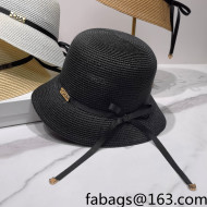 Chanel Straw Wide Brim Hat Black 2022 031128