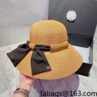 Chanel Straw Wide Brim Hat Khaki 2022 040112