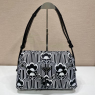 Prada Jacquard Knit and Leather Signaux bag 1BC165 Black/White 2021