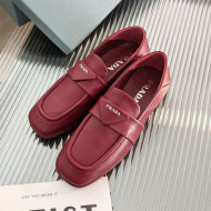 Prada Soft Lambskin Flat Loafers Burgundy 2022 