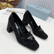 Prada Crystal Loafers 7cm 1D764M Black 2022