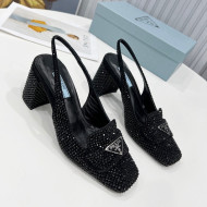 Prada Crystal Slingback Loafers 7cm Black 2022 53