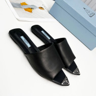 Prada Calf Leather Flat Mules Black 2022 032386