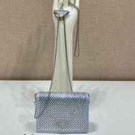  Prada Card Holder with Shoulder Strap and Crystals 1MR024 Silver 2023