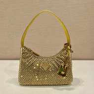  Prada Re-Edition 2000 Crystal Mini Hobo Bag 1NE515 Gold 2023 