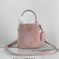  Prada Panier Shearling Bucket Mini Bag 1BA373 Pink 2023 