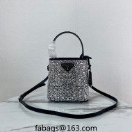  Prada Panier Satin Bucket Mini Bag with Crystals 1BA373 Silver 2023