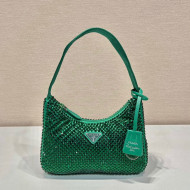  Prada Re-Edition 2000 Crystal Mini Hobo Bag 1NE515 Emerald Green 2023