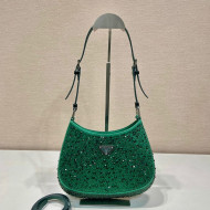  Prada Cleo Satin Bag with Crystals 1BC169 Emerald Green 2023 