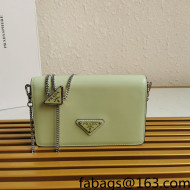 Prada Brushed Leather Shoulder Bag with Triangle logo Chain 1BD307 Green 2022