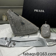 Prada Crystal Triangle Shoulder Bag 1BH190 Beige/Silver 2022