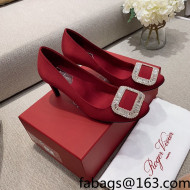 Roger Vivier Satin Crystal Buckle Pumps 6.5cm Burgundy 2022 13