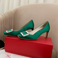 Roger Vivier Satin Crystal Buckle Pumps 7cm Green 2022 16