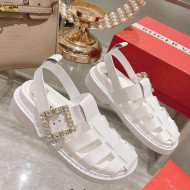 Roger Vivier Rangers Calf Leather and Fabric Strap Sandals White/Crystal 2022