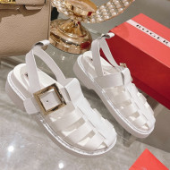 Roger Vivier Rangers Calf Leather and Fabric Strap Sandals White/Gold 2022