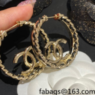 Chanel Large Chain Leather Hoop Earrings 2022 040217