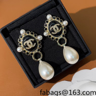 Chanel Stone Pearl Earrings Black 2022 040219