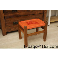 Hermes Wood and Leather Stool Orange 2022 040288