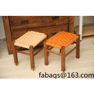 Hermes Wood and Woven Leather Stool Orange 2022 040289