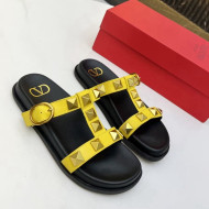 Valentino Roman Stud Calf Leather Flat Slide Sandals Yellow 2022 0323144