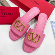 Valentino VLogo Calf Leather Flat Slide Sandals Pink 2022 0323149