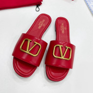 Valentino VLogo Calf Leather Flat Slide Sandals Red 2022 0323150