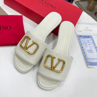 Valentino VLogo Calf Leather Flat Slide Sandals White 2022 0323151