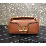 Valentino Stud Sign Nappa Leather Shoulder Bag Brown 2022