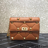 Valentino Medium Roman Stud The Shoulder Bag in Grainy Calfskin 1129S Brown 2022