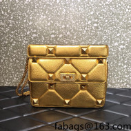 Valentino Medium Roman Stud The Shoulder Bag in Metallic Grainy Leather 1129S Gold 2022