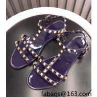 Valentino PVC Stud Flat Sandals Navy Blue 2022 89